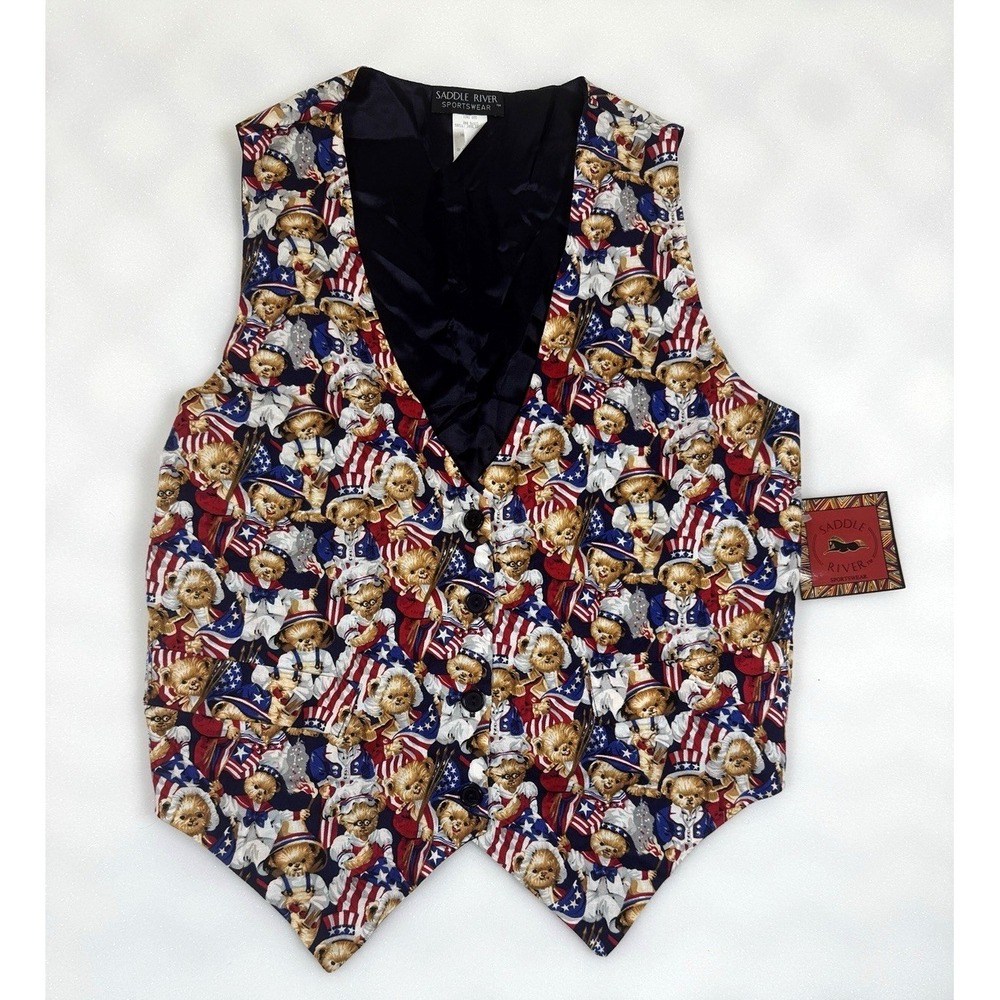 NWT VTG Saddle River Sportswear Bears Vest Women's M Patriotic 90s USA